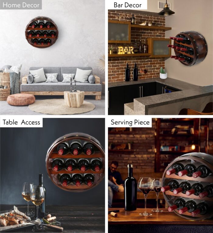 Vintage Wall Mounted Barrel Wine Rack - 10 Bottles - Wine Décor - Image 3