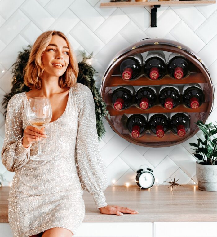 Vintage Wall Mounted Barrel Wine Rack - 10 Bottles - Wine Décor - Image 6