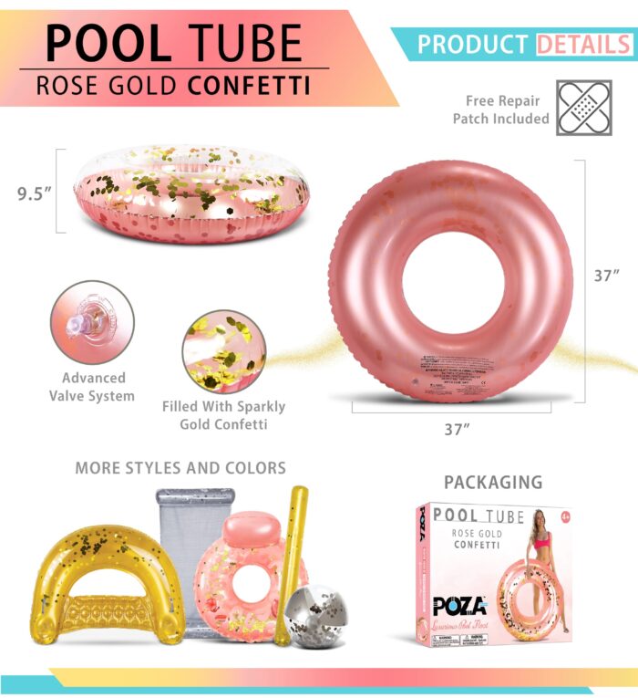 POZA Rose Gold Jumbo Inflatable Tube – Hexagon Glitter – Pool Party - Image 2