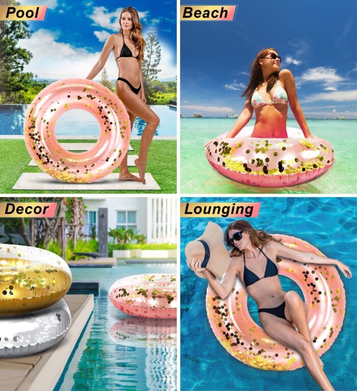 POZA Rose Gold Jumbo Inflatable Tube – Hexagon Glitter – Pool Party - Image 3