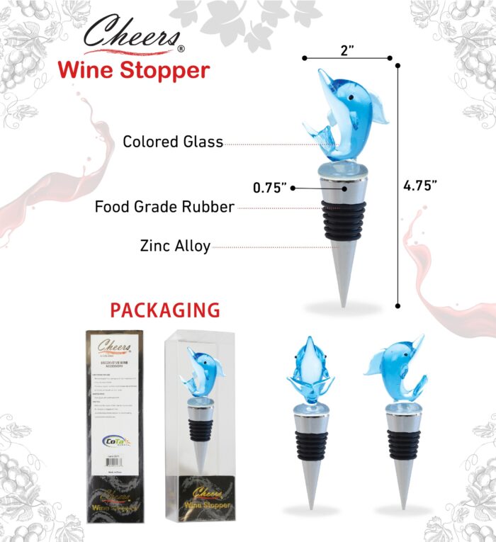 Wine Stopper - Glass Dolphin - Cheers - Image 2