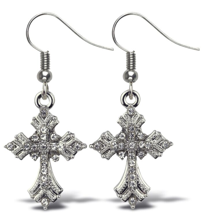 Fleur De Lis Cross - Sparkling Earrings