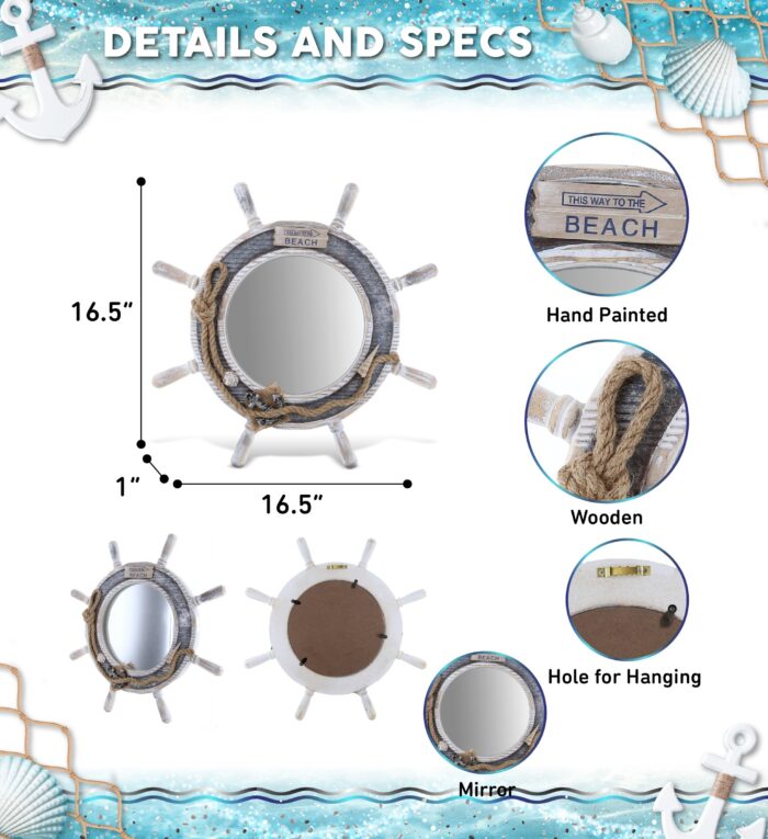 Silver Sea Ship Wheel Mirror - Nautical - Image 2