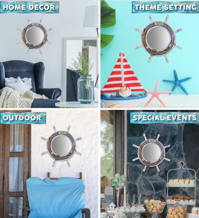 Silver Sea Ship Wheel Mirror - Nautical - Image 3