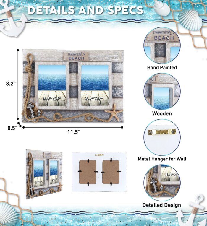 Silver Sea Double Photo Frames 3.5X5 - Nautical - Image 2