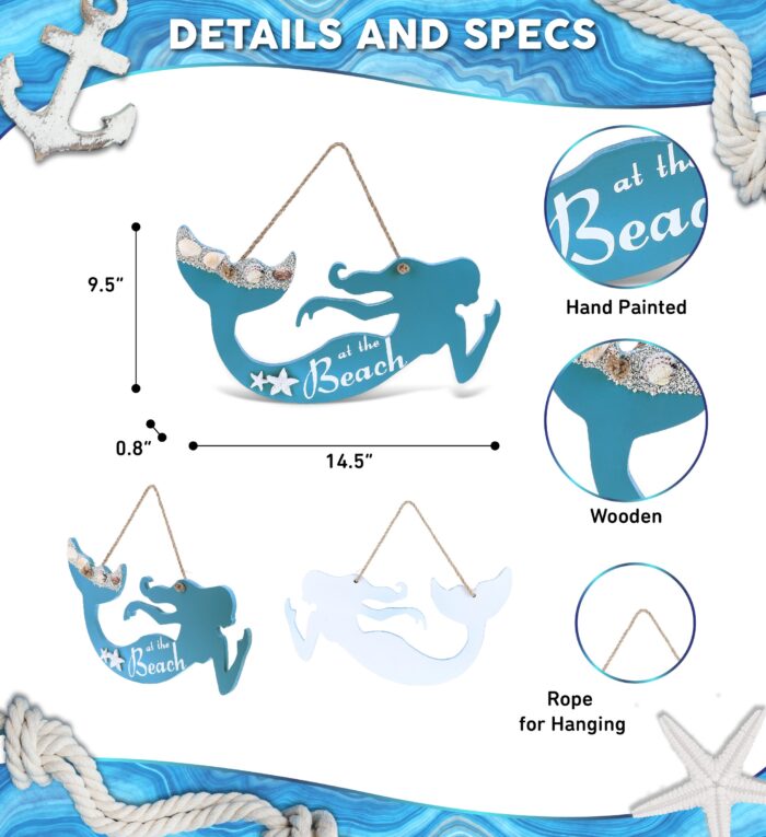 Aqua Sky Mermaid Wall Hanging Sign - Nautical - Image 2