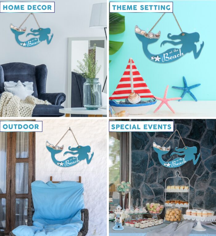 Aqua Sky Mermaid Wall Hanging Sign - Nautical - Image 3