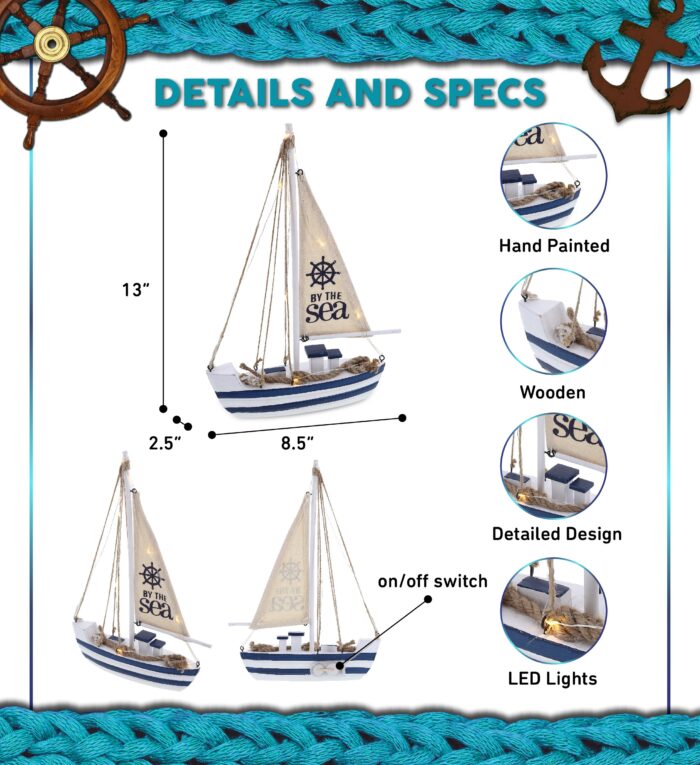 Ocean Blue Sea Boat With Led Light - Nautical - Image 2
