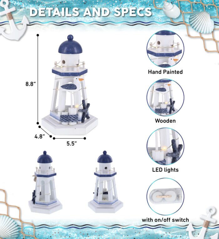 Ocean Blue Lantern With Led Light - Nautical - Image 2