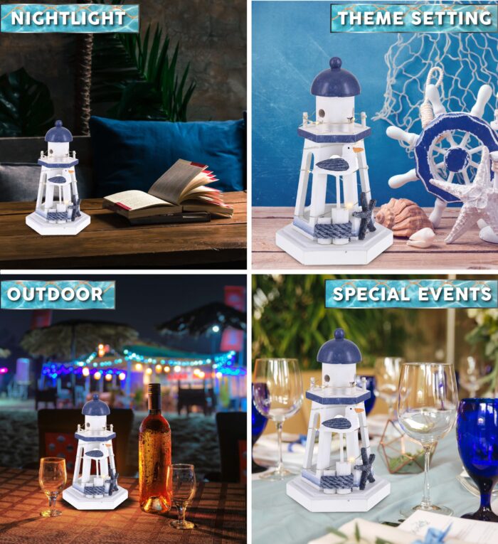 Ocean Blue Lantern With Led Light - Nautical - Image 3