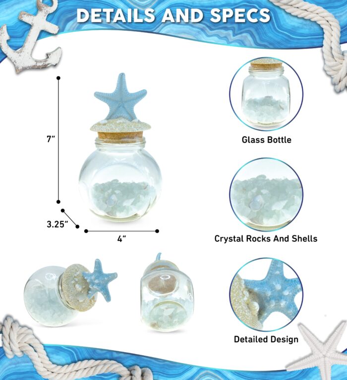 Turquoise Starfish Bottle With Turquoise Crystal Rocks And Shells - Nautical Decor - Image 2