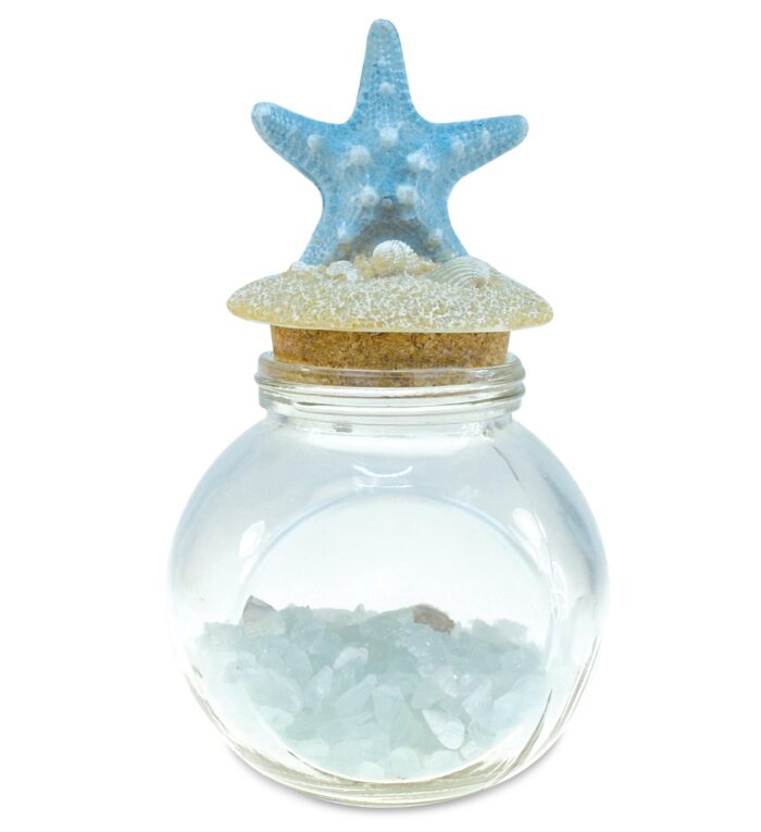 Turquoise Starfish Bottle With Turquoise Crystal Rocks And Shells - Nautical Decor