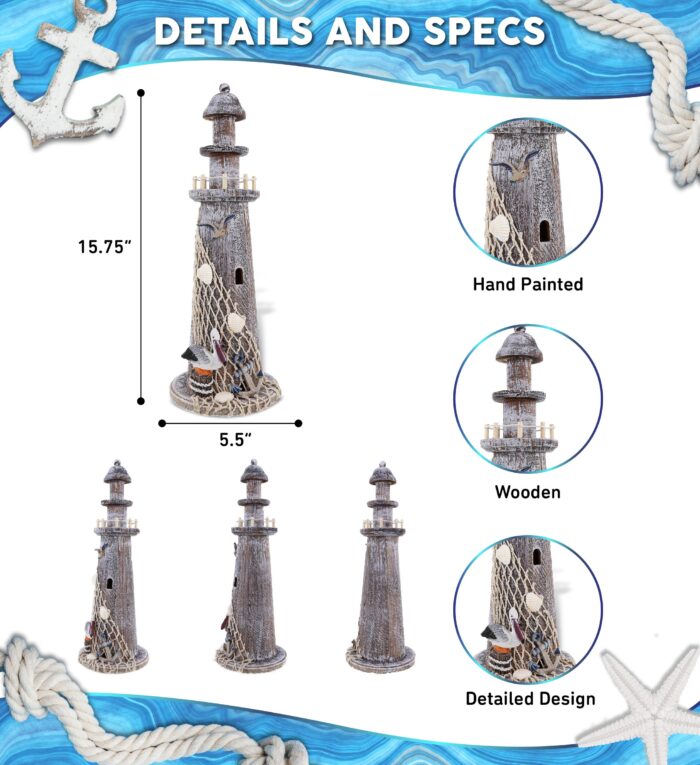 Brown Wooden Lighthouse - Large - Nautical - Image 2