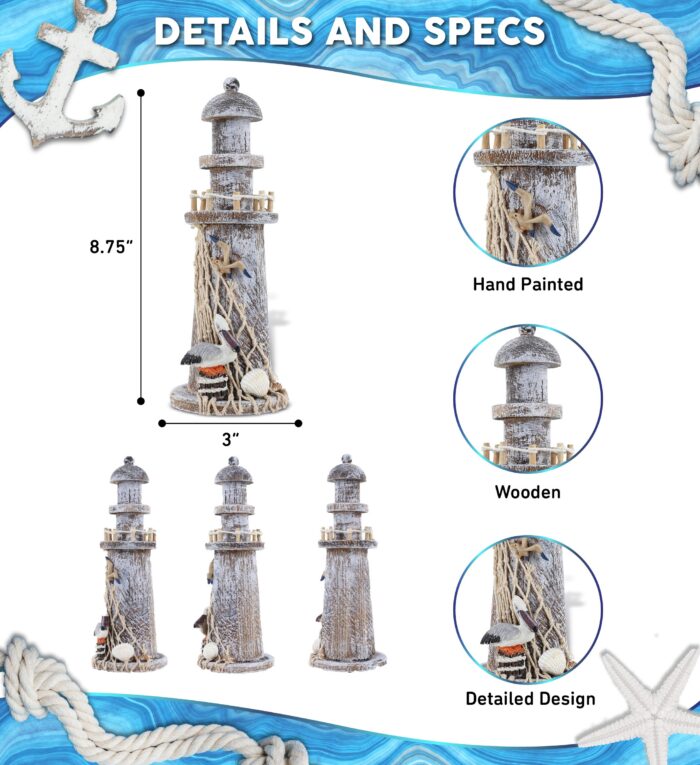 Brown Wooden Lighthouse - Small - Nautical - Image 2