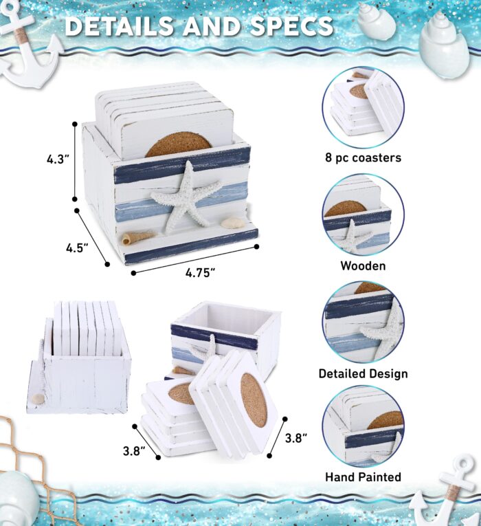 Blue Stripes Coasters - Set Of 8 - Nautical - Image 2