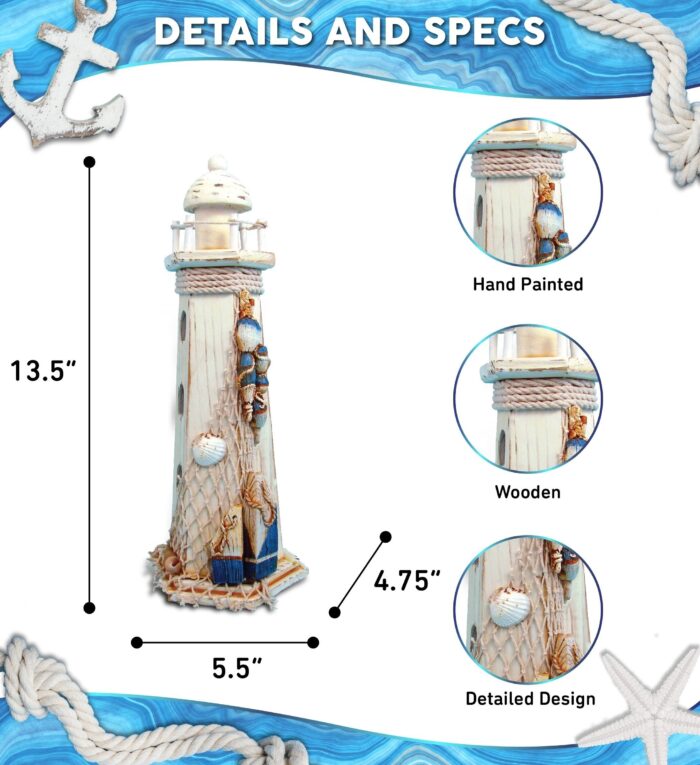 White Wooden Lighthouse - Nautical Decor - Image 2