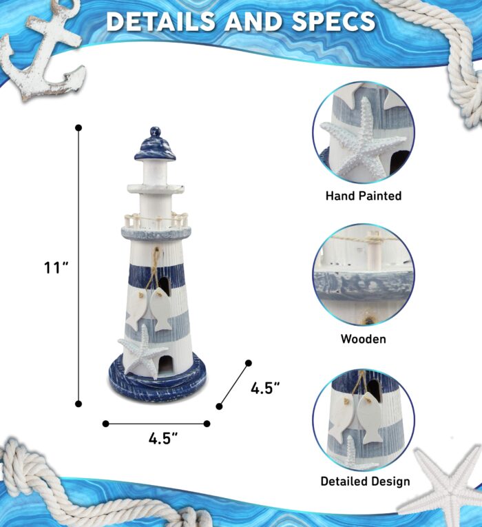 Blue Stripes Lighthouse - Nautical Decor - Image 2