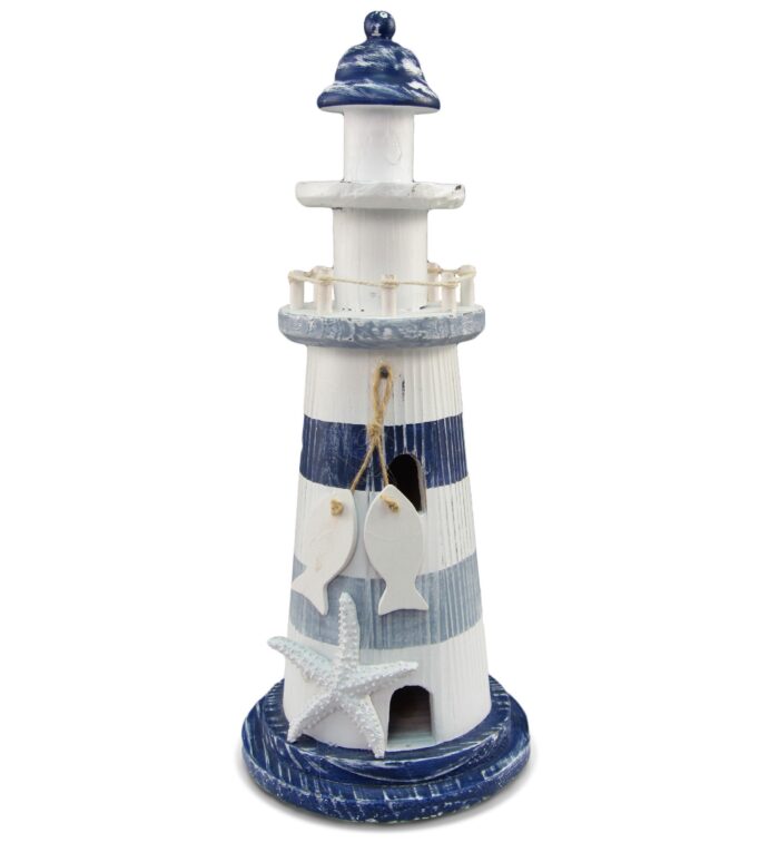 Blue Stripes Lighthouse - Nautical Decor