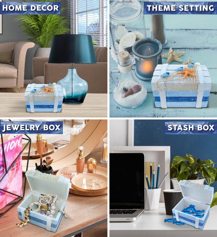 Light Blue Stripes Treasure Box Large - Nautical Decor - Image 3