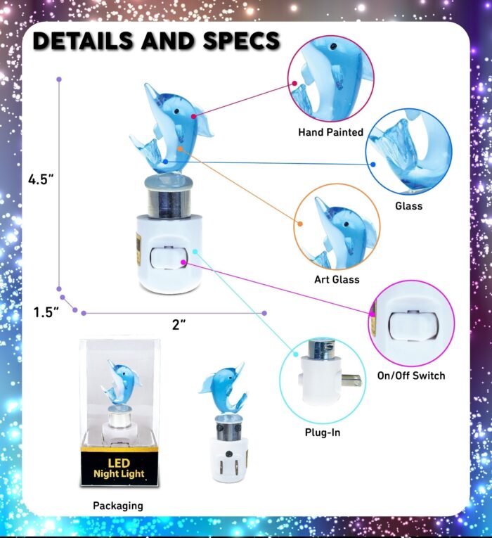 Dolphin - LED Glass Art Night Light - Image 2