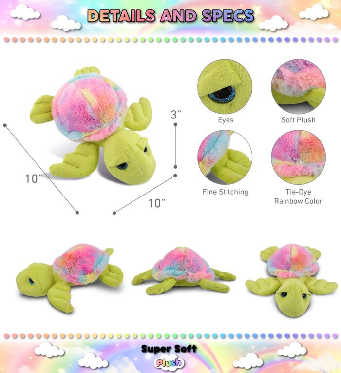 Rainbow Green Sea Turtle 10" - Super-Soft Plush - Image 3