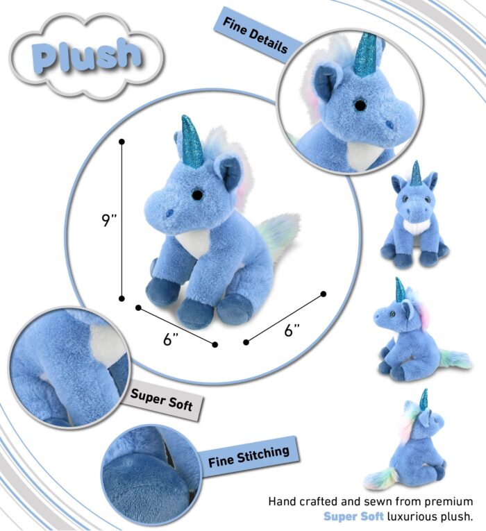 Blue Unicorn 9" - Super-Soft Plush - Image 3