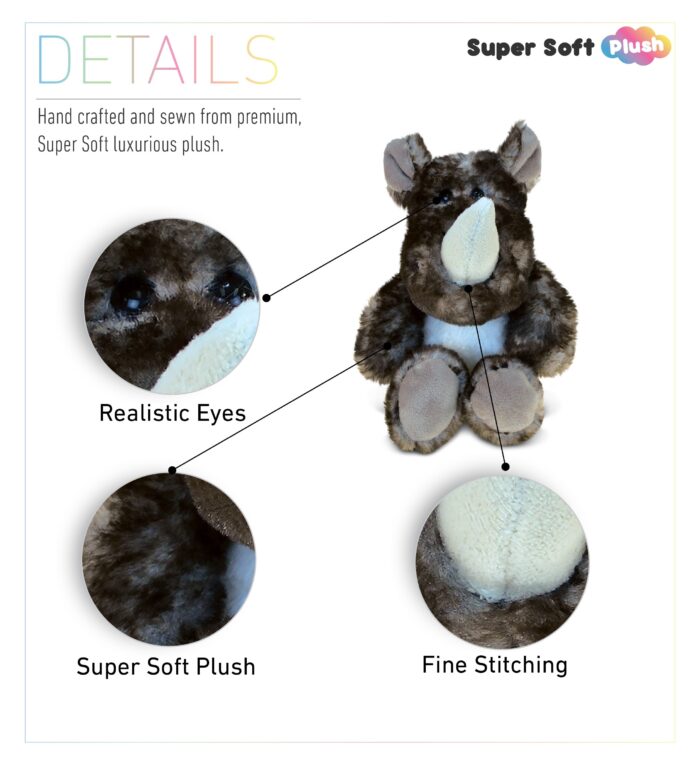Sitting Brown Rhino - Super Soft Plush - Image 2