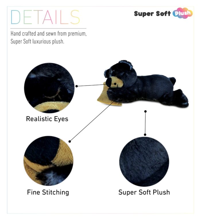 Sleeping Black Bear With Pillow - Super Soft Plush - Image 2