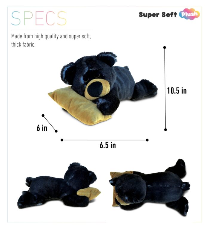 Sleeping Black Bear With Pillow - Super Soft Plush - Image 3