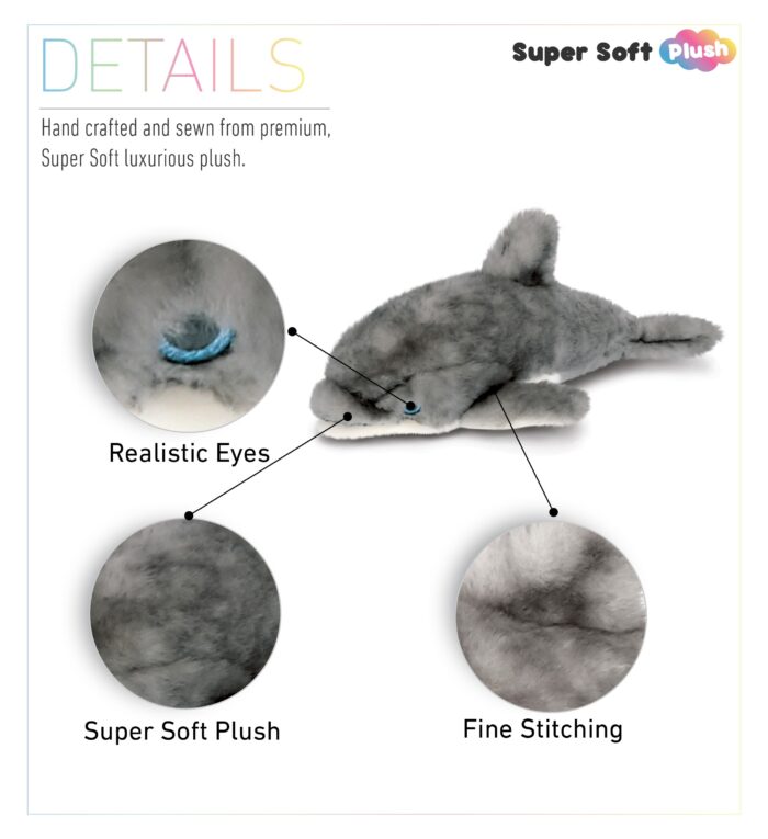 Grey Dolphin 12.5 Inch - Super Soft Plush - Image 2