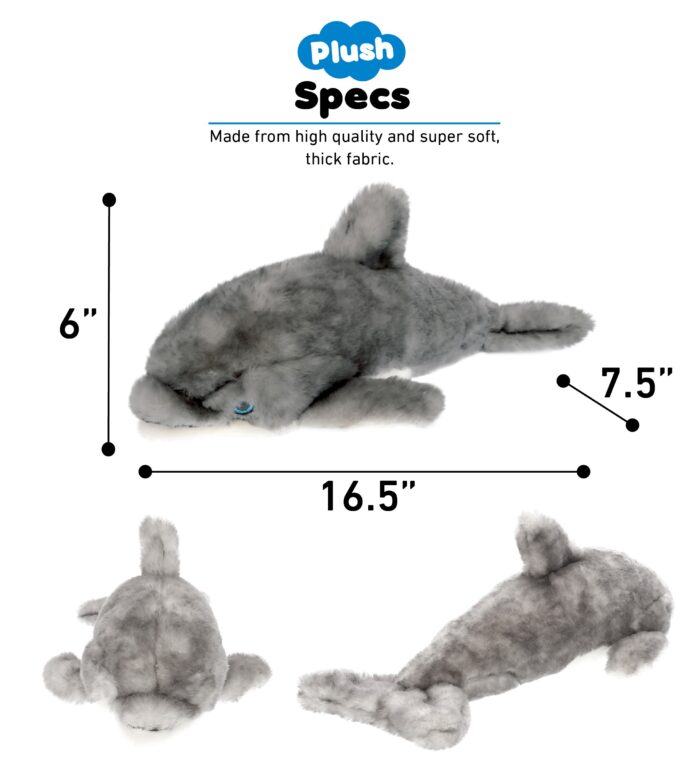 Grey Dolphin 16.5 Inch - Super Soft Plush - Image 3