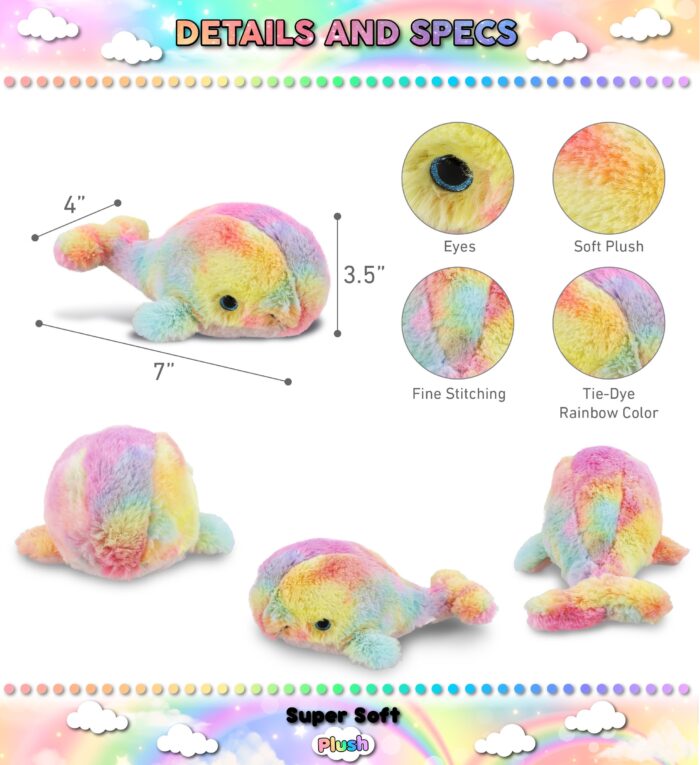 Rainbow Whale Small 7" - Super-Soft Plush - Image 3