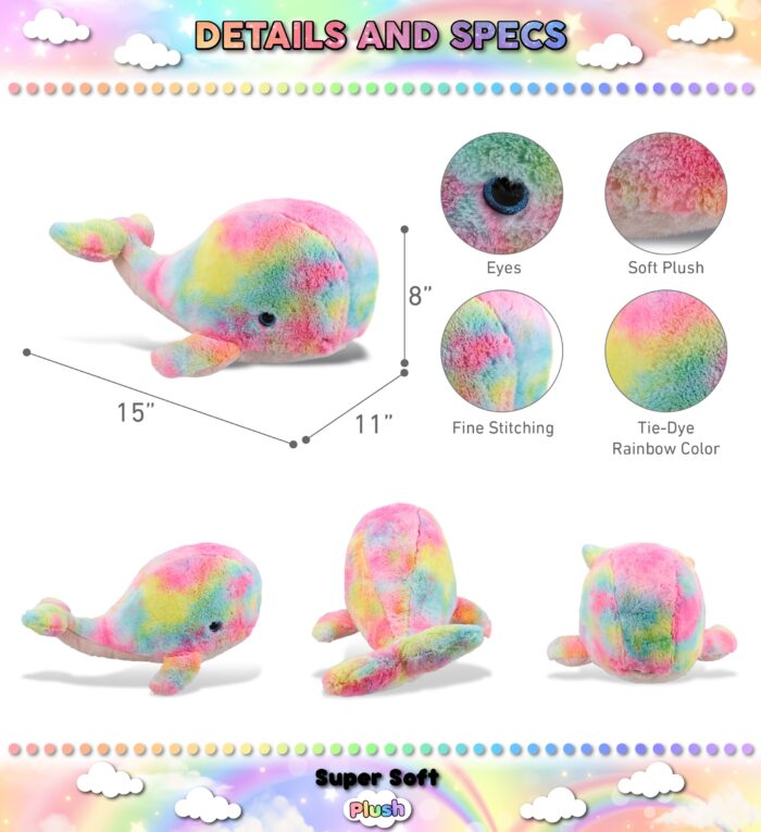 Rainbow Whale Xl 15" - Super-Soft Plush - Image 3