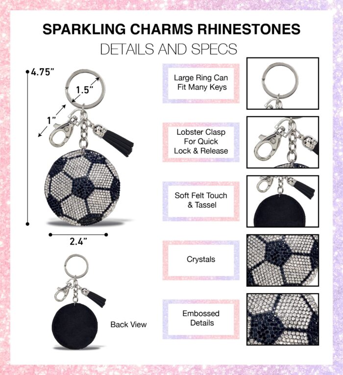 Soccer - Sparkling Rhinestones Charm With Tassel - Image 2