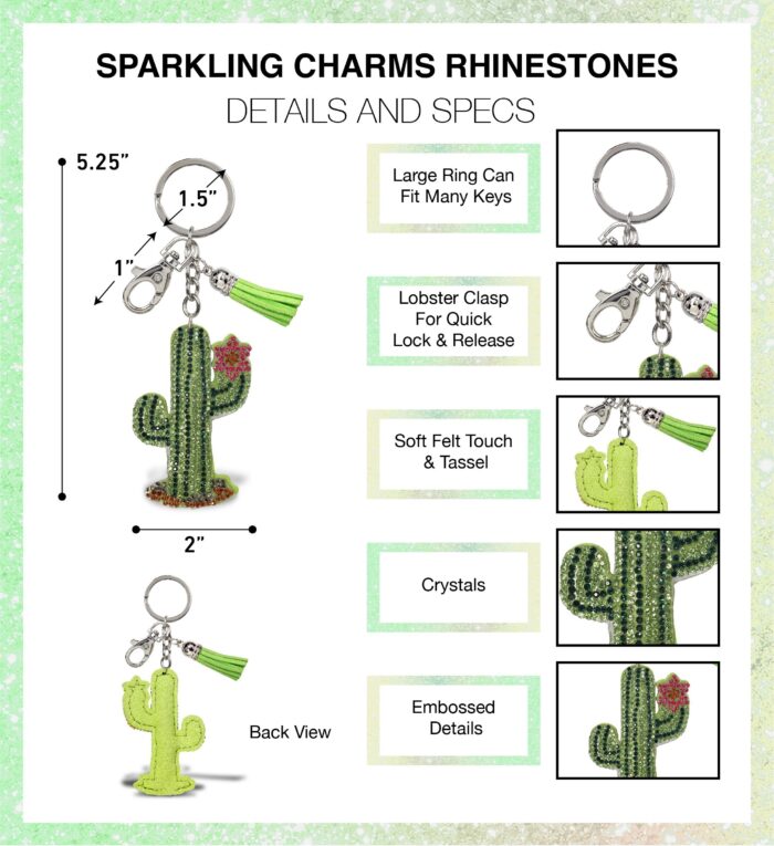 Cactus - Sparkling Rhinestones Charm With Tassel - Image 2