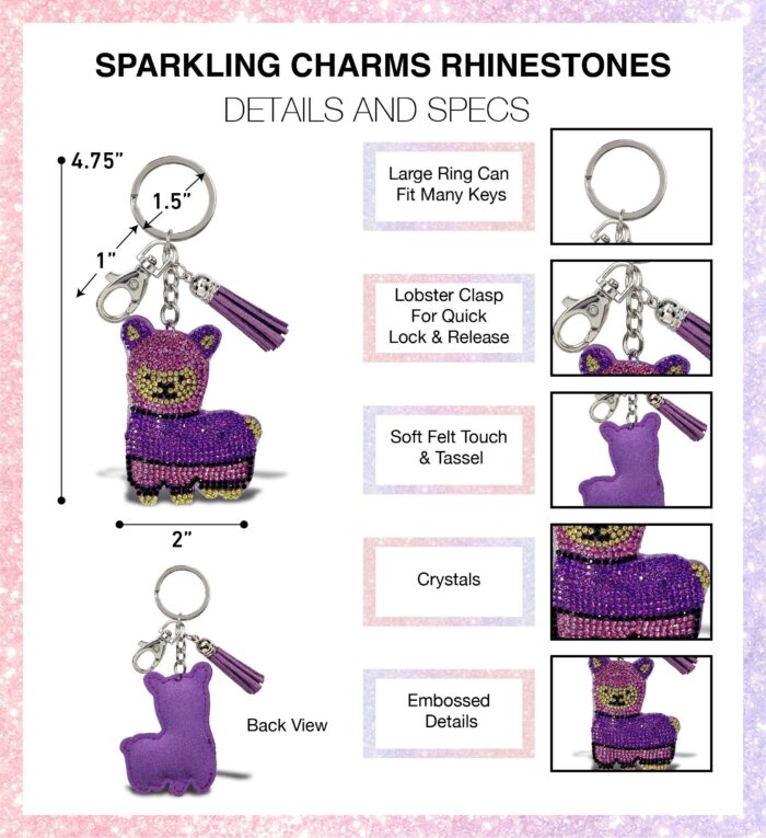 Purple Llama - Sparkling Rhinestones Charm With Tassel - Image 2