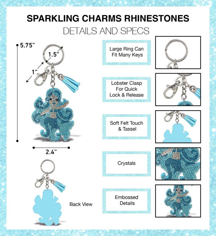 Blue Mermaid - Sparkling Rhinestones Charm With Tassel - Image 2