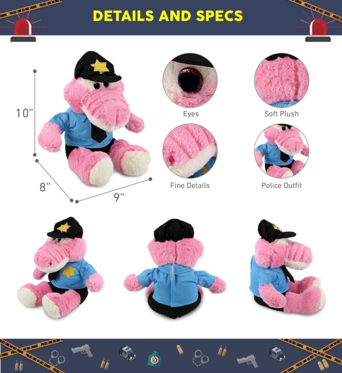 Sitting Pink Alligator With Police Dress Up Set - Super-Soft Plush - Image 2