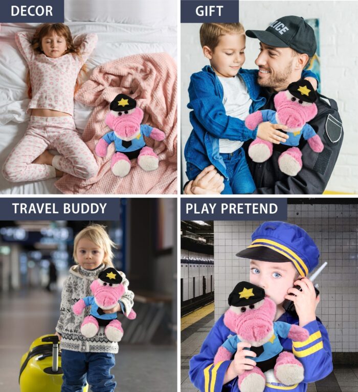 Sitting Pink Alligator With Police Dress Up Set - Super-Soft Plush - Image 3