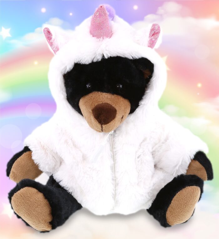 Black Bear With Unicorn Dress Up Set - Super Soft Plush With Red Plaid Hoodie - Image 4