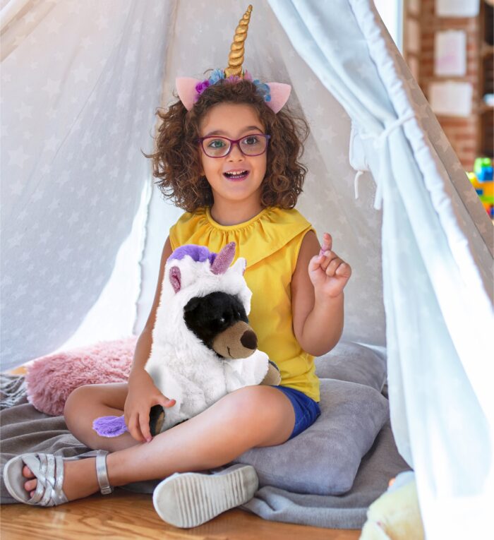 Black Bear With Unicorn Dress Up Set - Super Soft Plush With Red Plaid Hoodie - Image 5