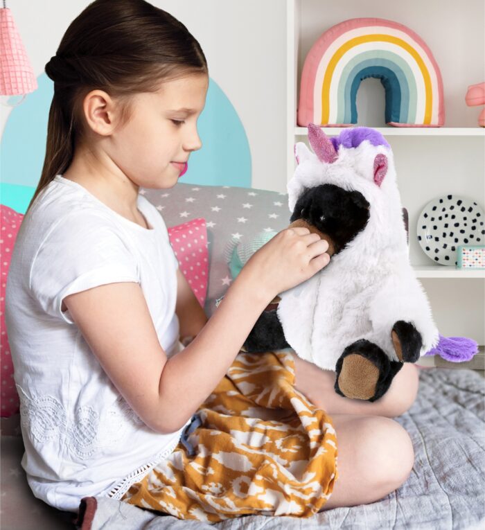 Black Bear With Unicorn Dress Up Set - Super Soft Plush With Red Plaid Hoodie - Image 6