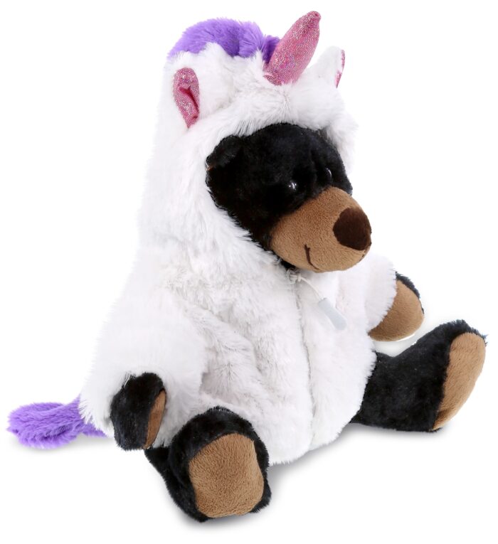 Black Bear With Unicorn Dress Up Set - Super Soft Plush With Red Plaid Hoodie