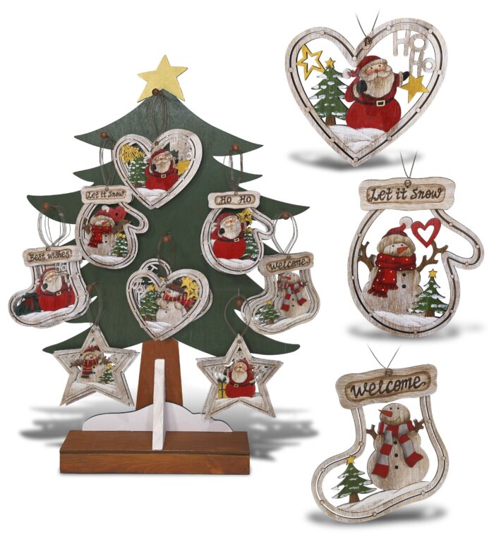 64 Pcs 8 Styles Assorted - Wooden Ornaments Package
