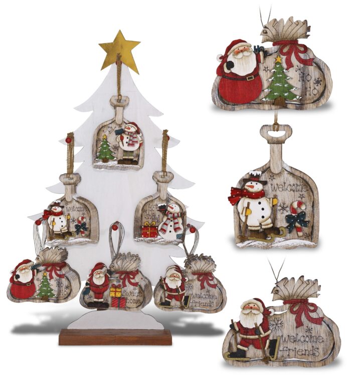 48 Pcs 6 Styles Assorted - Wooden Christmas Ornaments Package