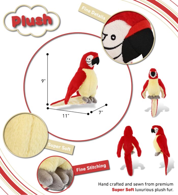 Red Parrot 9" - Super-Soft Plush - Image 3
