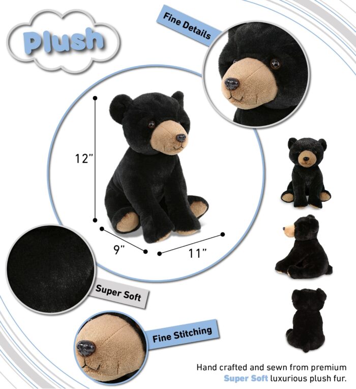 Large Floppy Black Bear 12" - Super-Soft Plush - Image 3