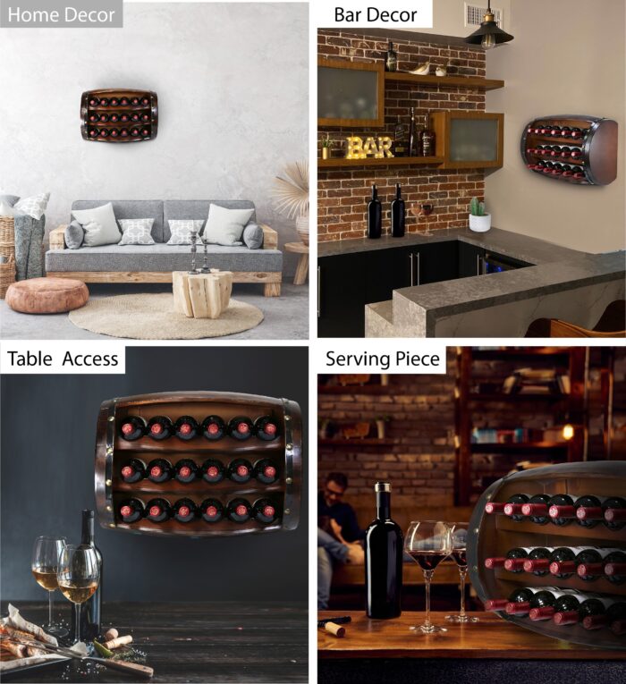 Wall Napoleon - 18 Bottles Wooden Holder - Barrel Shape - Wine Décor - Image 3