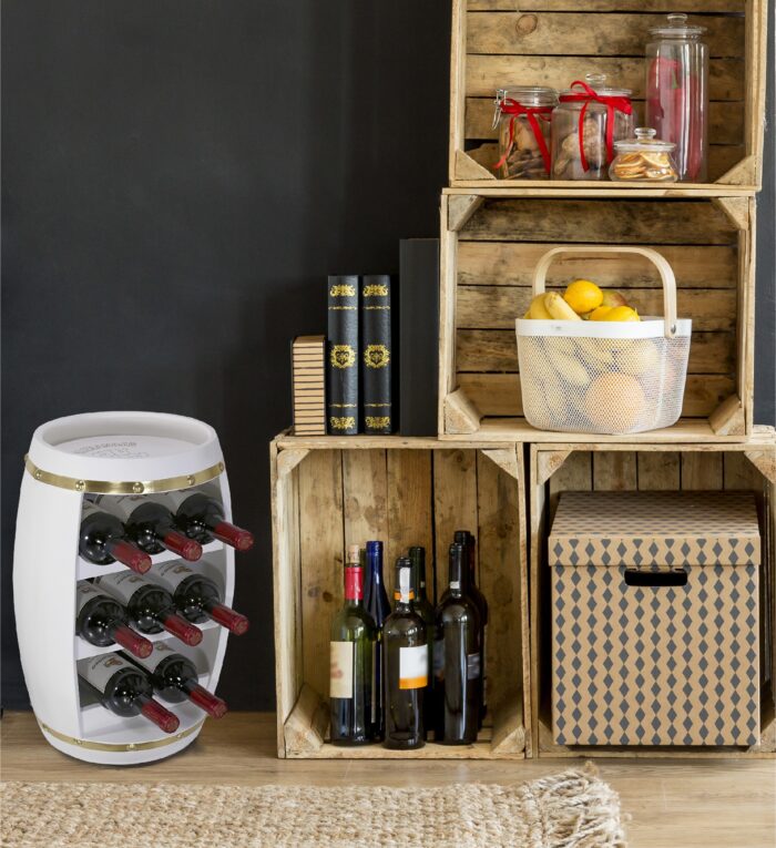 White & Gold Alexander - 8 Bottles Wooden Holder - Barrel Shape - Wine Décor - Image 5
