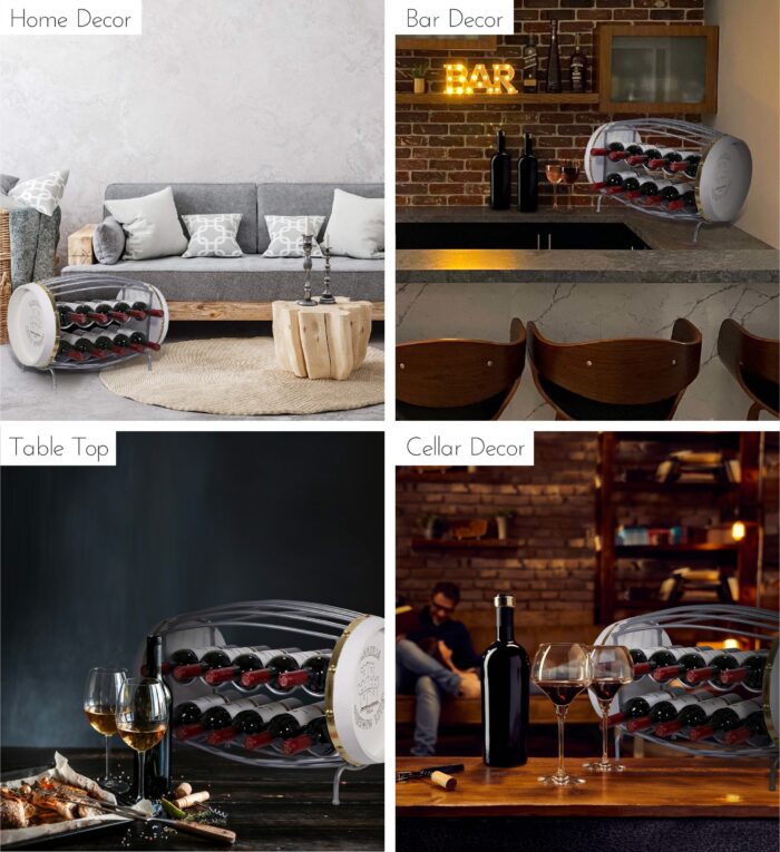 Napoleon - 10 Bottles Metal Holder - Barrel Shape - Wine Décor - Image 3